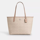 C*ACH - City Tote Bag In Signature Canvas - Silver/Sand/Taupe
