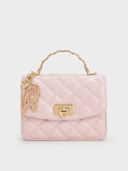 Charles & Ke*th - Cressida Quilted Top Handle Bag With Bag Charms - Gift Box - Pink