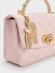 Charles & Ke*th - Cressida Quilted Top Handle Bag With Bag Charms - Gift Box - Pink