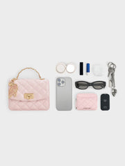 Charles & Ke*th - Cressida Quilted Top Handle Bag With Bag Charms - Gift Box - Pink