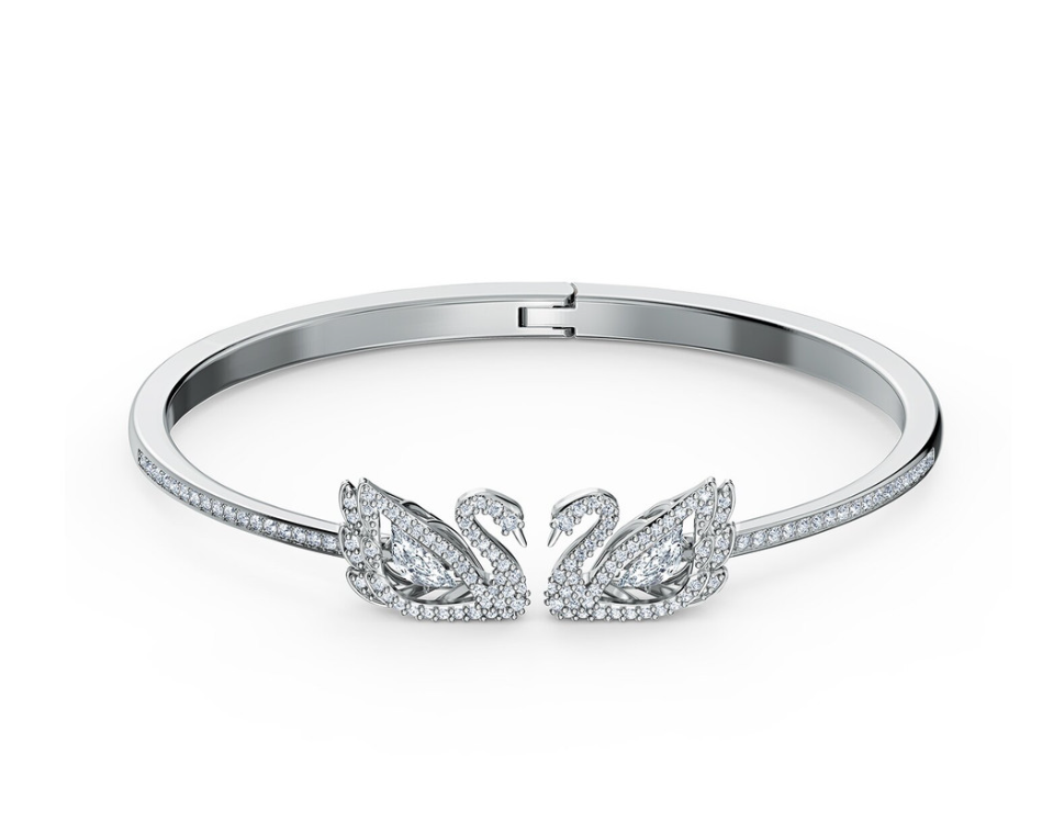 Swar*vski - Crystal Dancing Swan Bangle, White, Rhodium Plated - 5520713