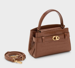 Charles & Ke*th - Aubrielle Croc-Effect Belted Top Handle Bag - Chocolate