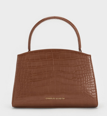 Charles & Ke*th - Aubrielle Croc-Effect Belted Top Handle Bag - Chocolate