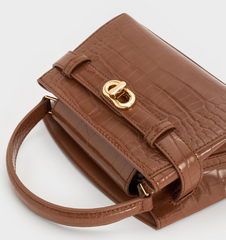 Charles & Ke*th - Aubrielle Croc-Effect Belted Top Handle Bag - Chocolate