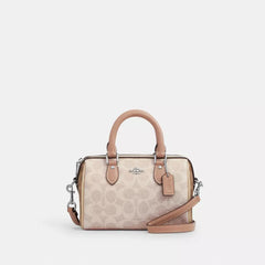 C*ACH - Mini Rowa* Crossbody Bag In Blocked Signature Canvas - Silver/Sand/Taupe Multi