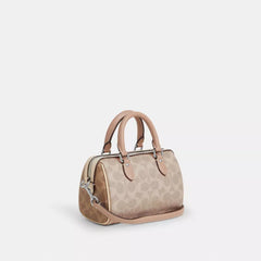 C*ACH - Mini Rowa* Crossbody Bag In Blocked Signature Canvas - Silver/Sand/Taupe Multi