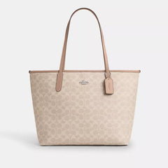 C*ACH - City Tote Bag In Signature Canvas - Silver/Sand/Taupe