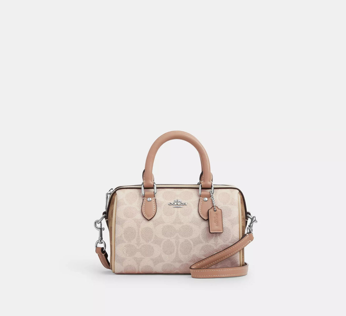 C*ACH - Mini Rowa* Crossbody Bag In Blocked Signature Canvas - Silver/Sand/Taupe Multi