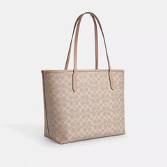 C*ACH - City Tote Bag In Signature Canvas - Silver/Sand/Taupe