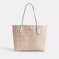 C*ACH - City Tote Bag In Signature Canvas - Gold/Sand/Chalk