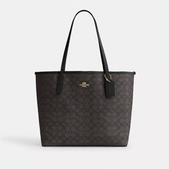 C*ACH - Cit* Tote Bag In Signature Canvas - Gold/Walnut/Black