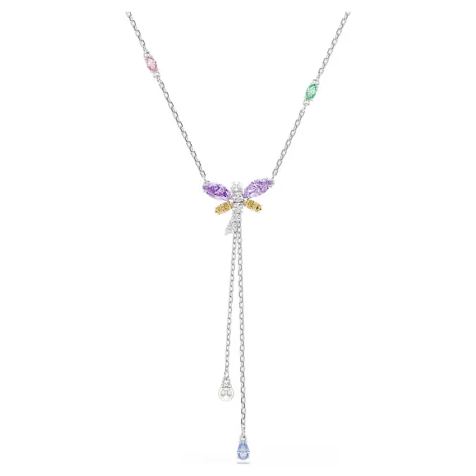 Swar*vski - Arian*  Grand* Y necklace Mixed cuts, Dragonfly, Multicolored, Rhodium plated - 5749183
